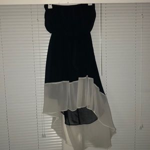 Navy blue and white high low strapless dress